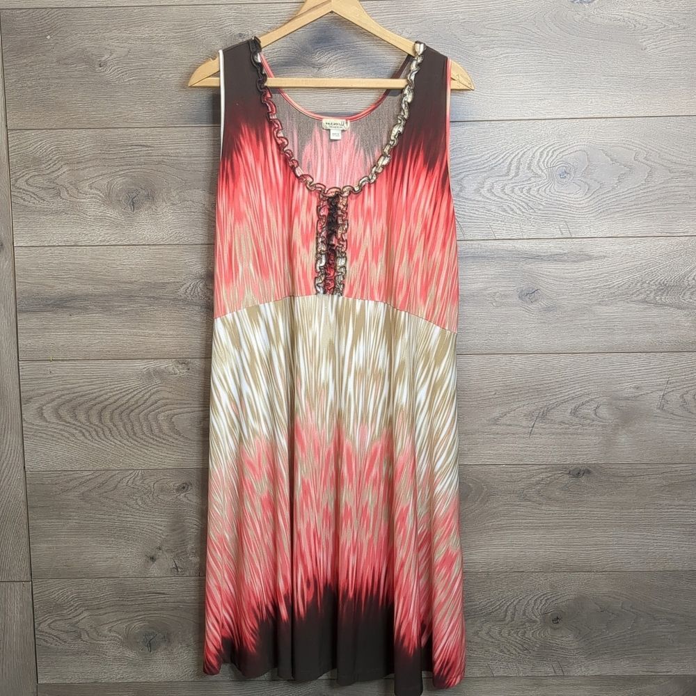Oneworld Maxi Midi Dress Sleeveless Chevron Print Stretch Women's Plus Size 2X